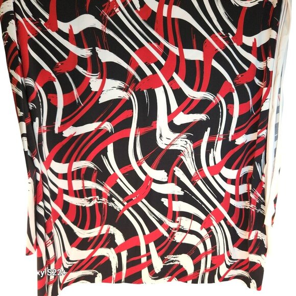 Abstract Red/Black/White Brushstroke Pattern Stretchy Polyester Fabric 3 Yards L - Picture 2 of 6